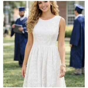 New York & Company White Lace Fit Flare Dress Sleeveless Size 10 Party Fairycore